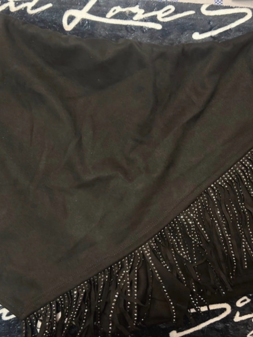 Windsor Black Asymmetrical Fringe Skirt with Stud Accents